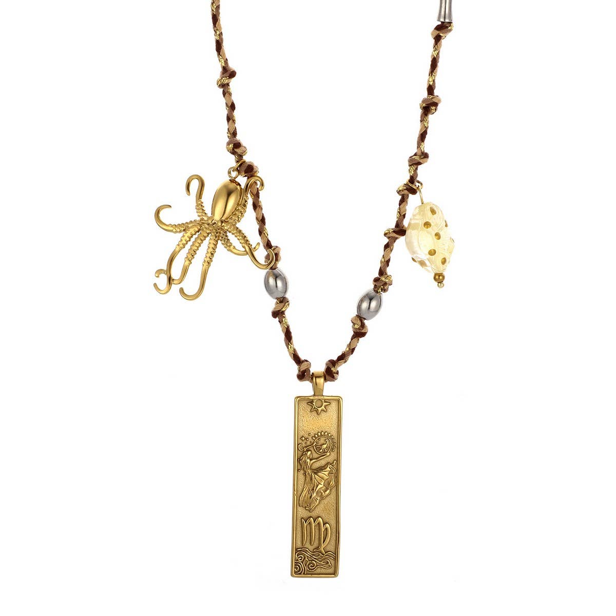 Handmade Zodiac Square Steel Cotton Necklace