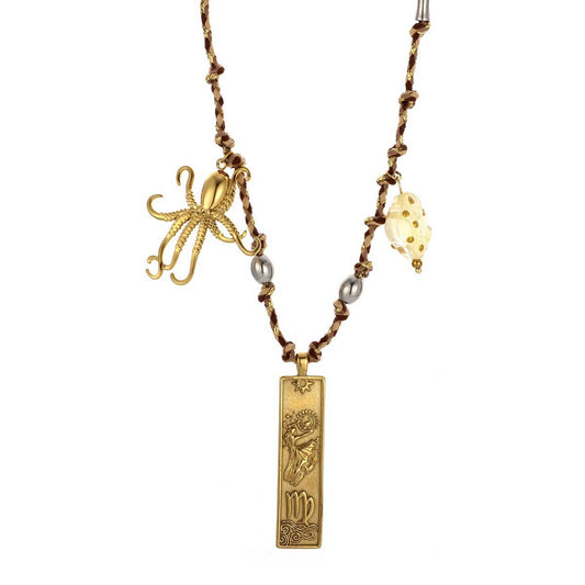 Handmade Zodiac Square Steel Cotton Necklace