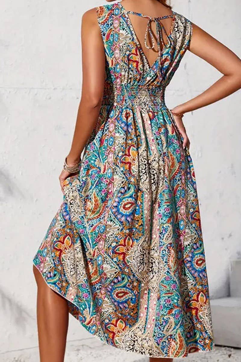 CWDMD5083_SUMMER V-NECK SLEEVELESS CONTRAST COLOR DRESS