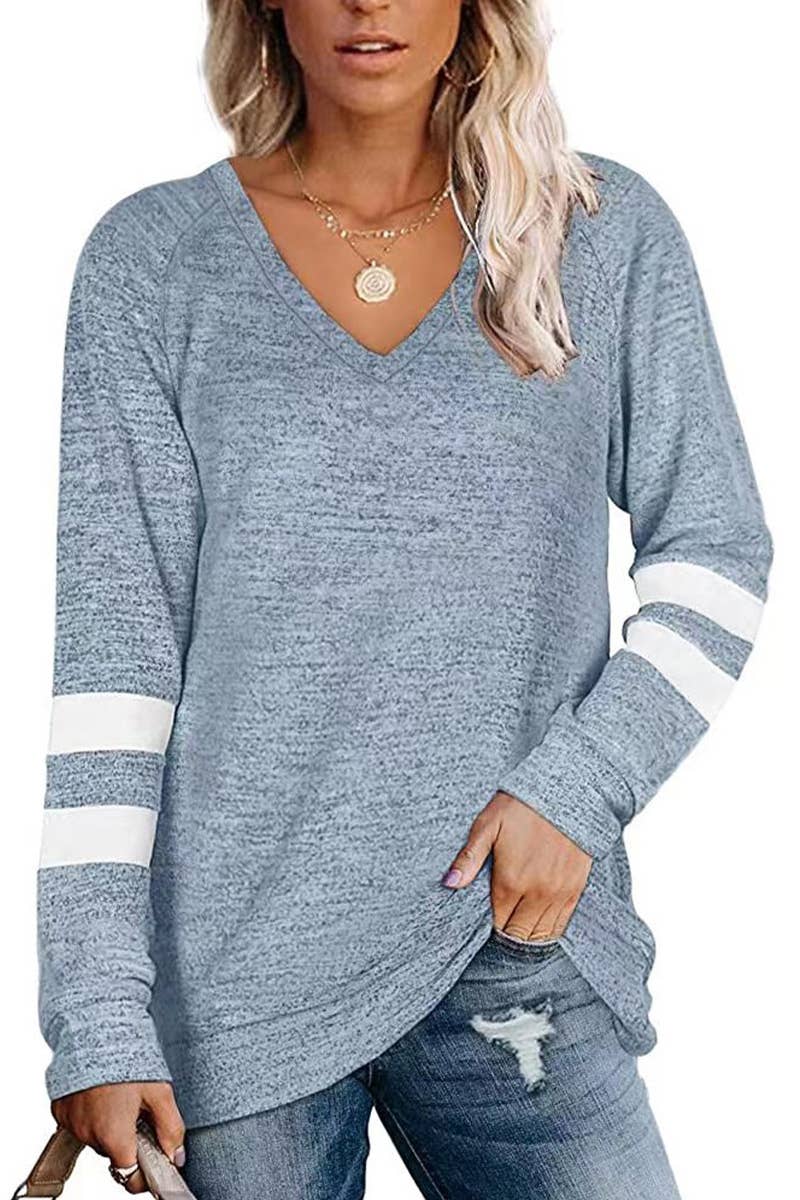 WOMEN OVERSIZED BOYFRIEND V NECK PULLOVER_CWTSTL0303