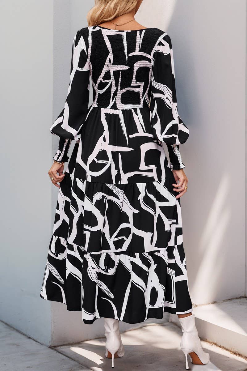 CWDMD3745_V-NECK GEOMETRIC PRINT MAXI DRESS