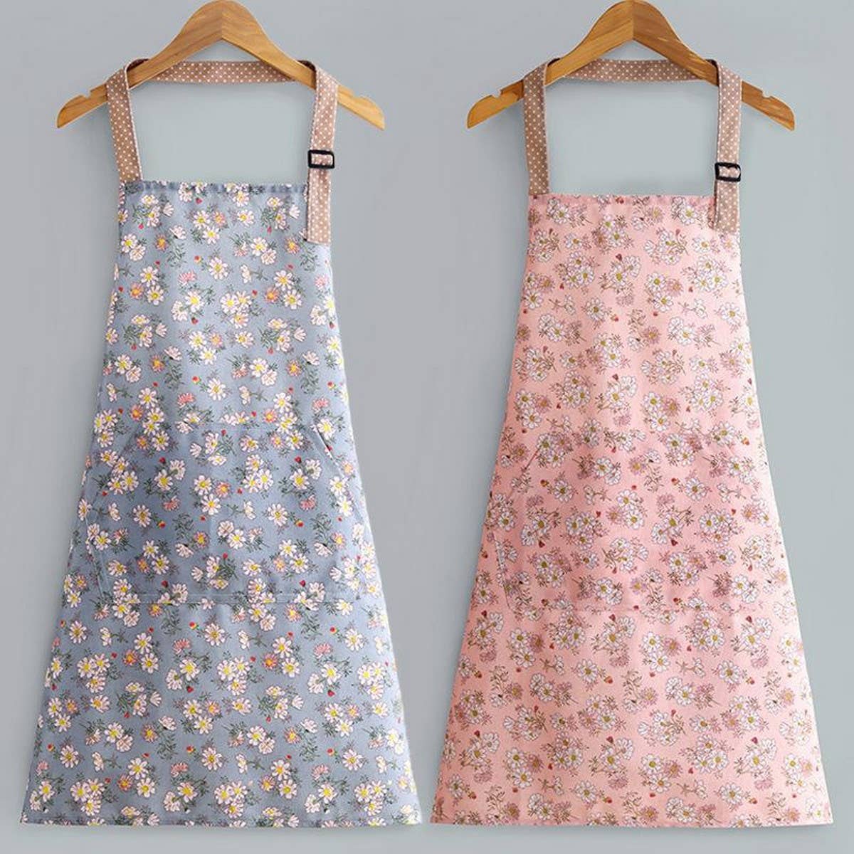 Floral Print Summer Thin Canvas Apron with pockets