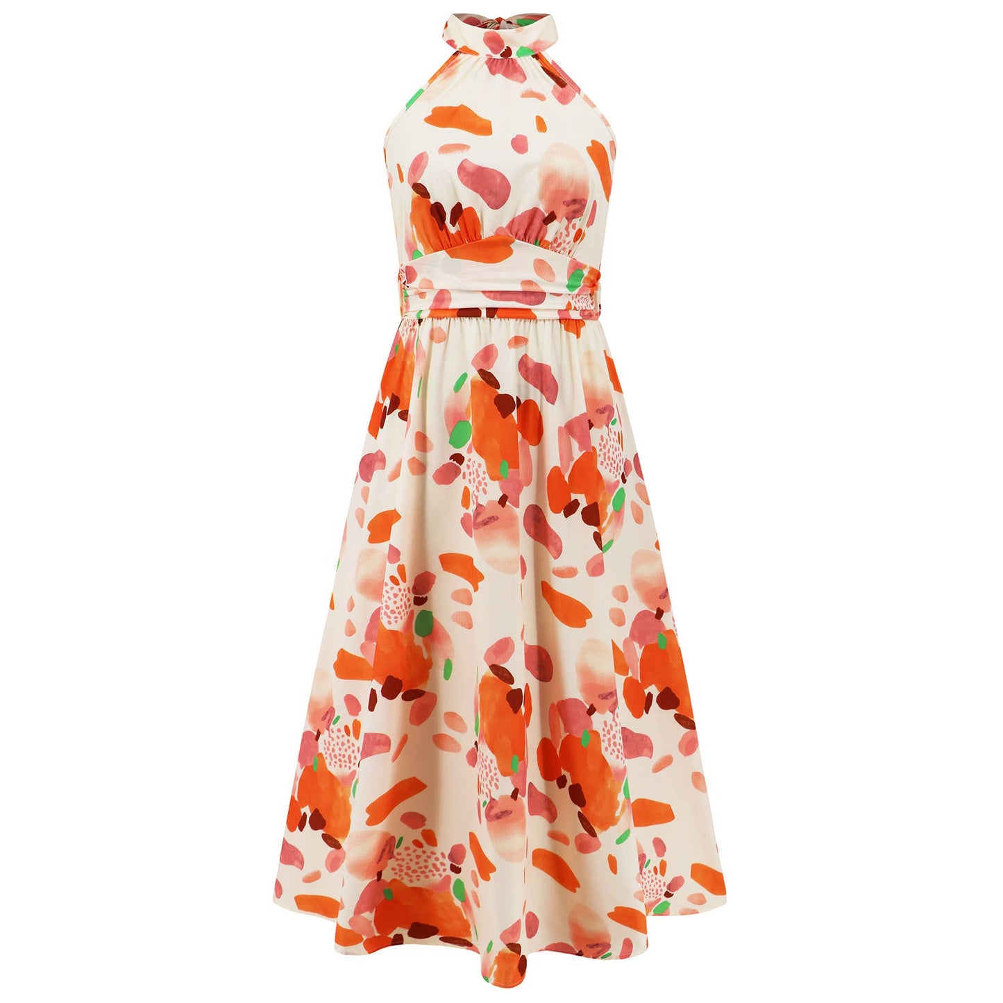 Sleeveless Halter Neck Printed Midi Dress