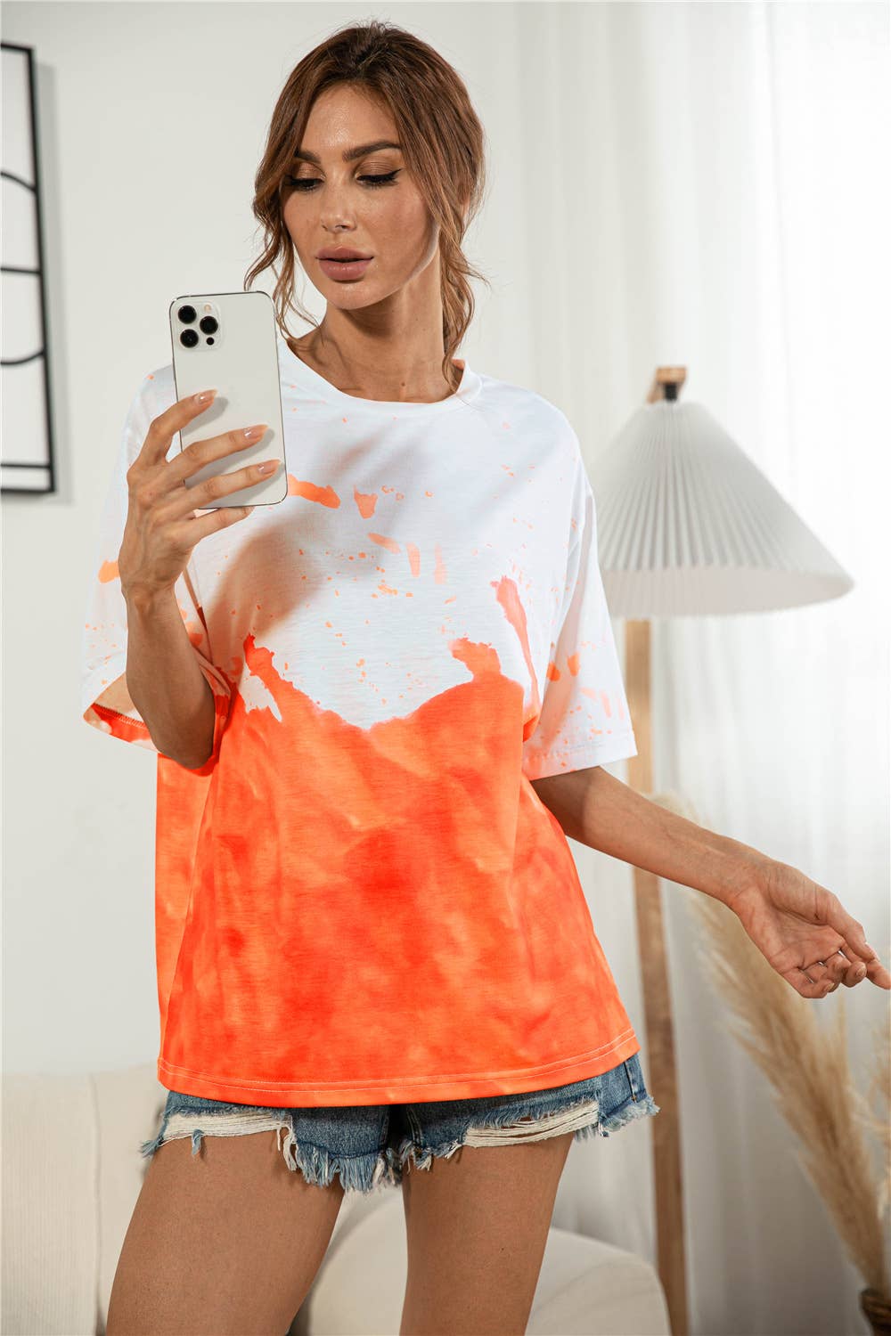 Tie-dyed and printed casual loose T-shirt