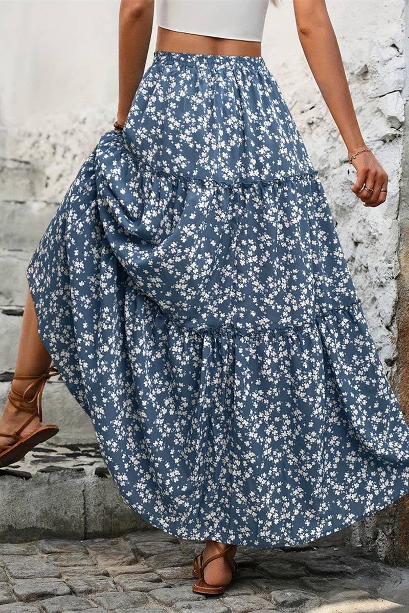 CWBLS0437_SMALL FLORAL BELT THREE-LAYER PATCHWORK LONG SKIRT