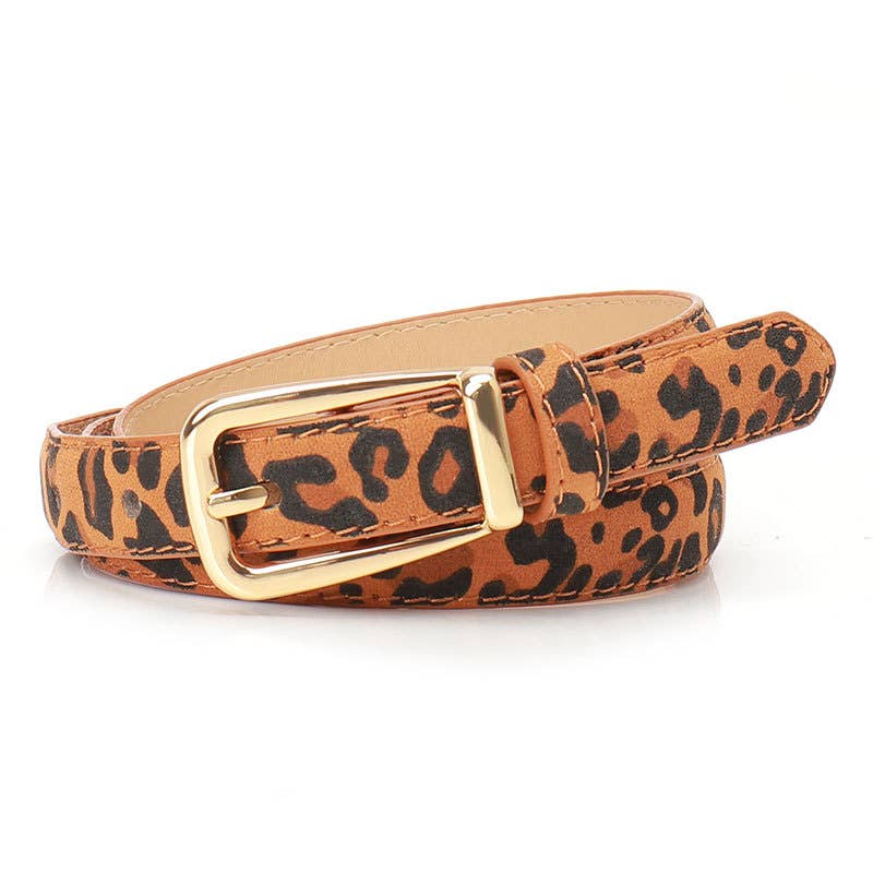 Versatile leopard print pin buckle denim belt