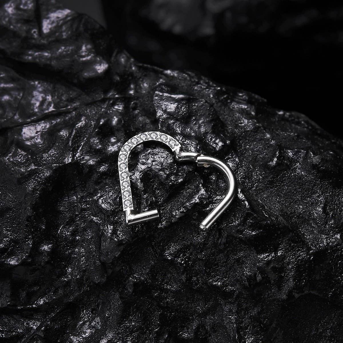 Zircon Heart Nose Stud & Hoop Stainless Steel_CWMM9518