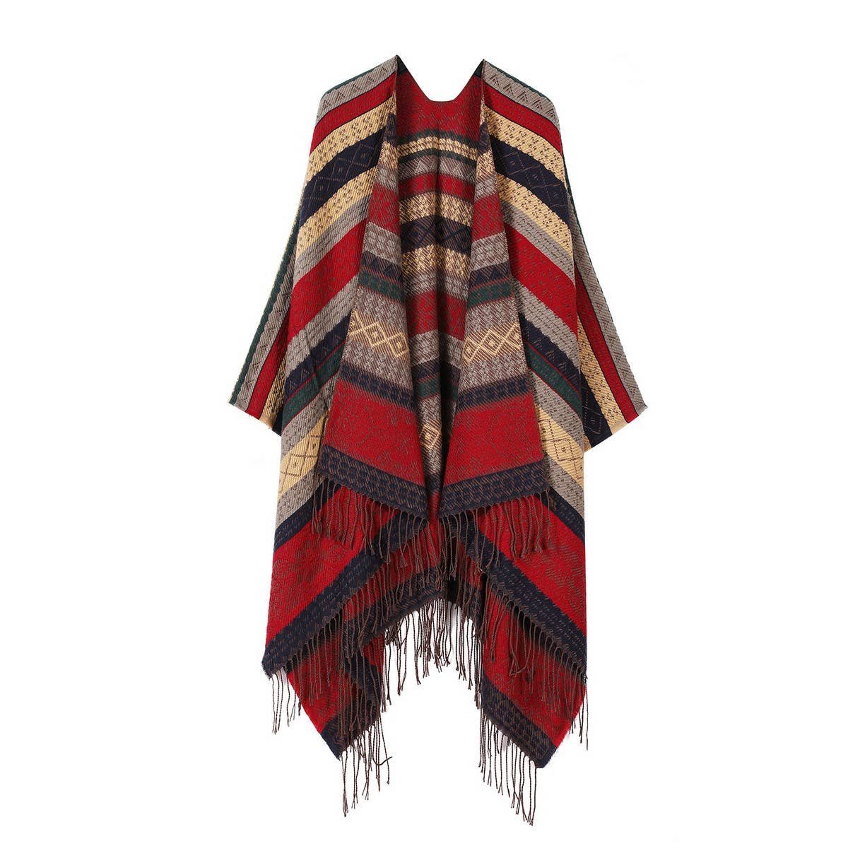 FAUX CASHMERE TASSEL SHAWL BLANKET SLIT CAPE