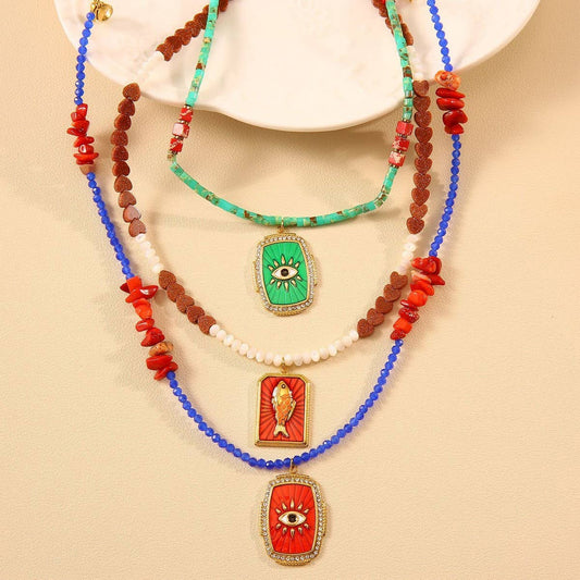 Evil Eye Natural Stone Beaded Handmade Necklace_CWMM8871