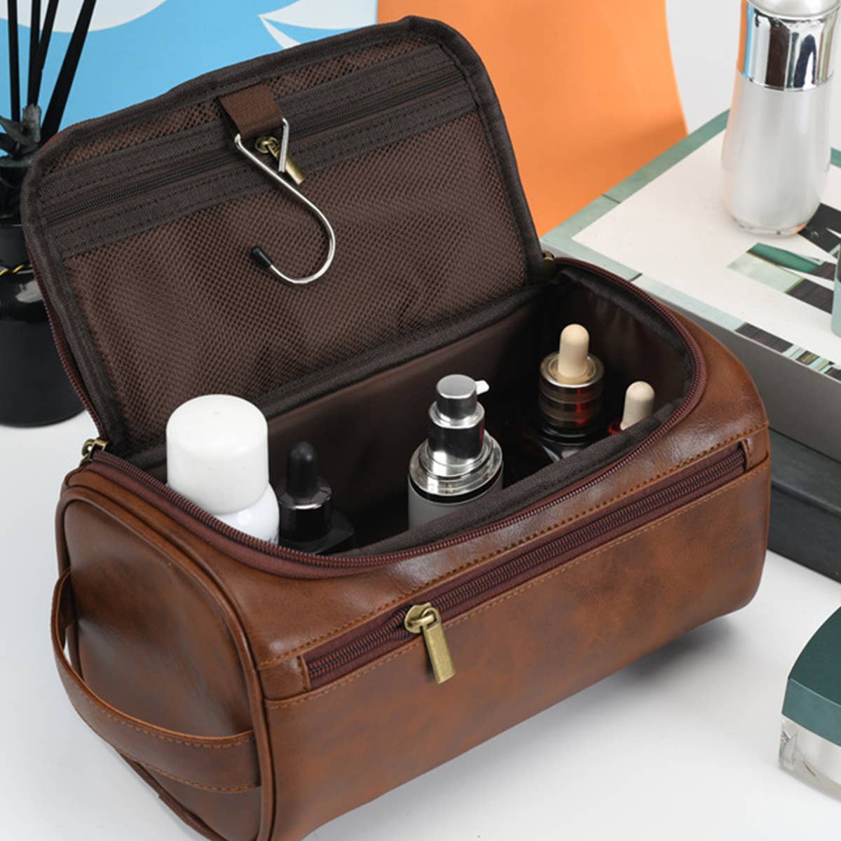 RETRO TRAVEL PU LEATHER COSMETIC BAG_CWAB0576