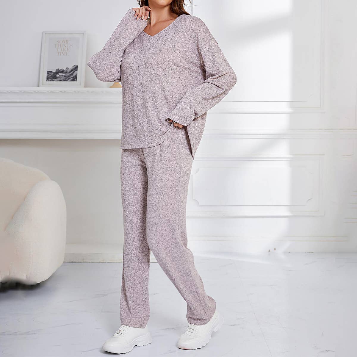 RELAXED SPORTS CASUAL SOLID COLOR HOME SUIT