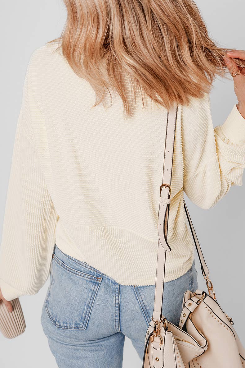 SOLID COLOR TEXTURE PULLOVER CASUAL LOOSE SWEATER