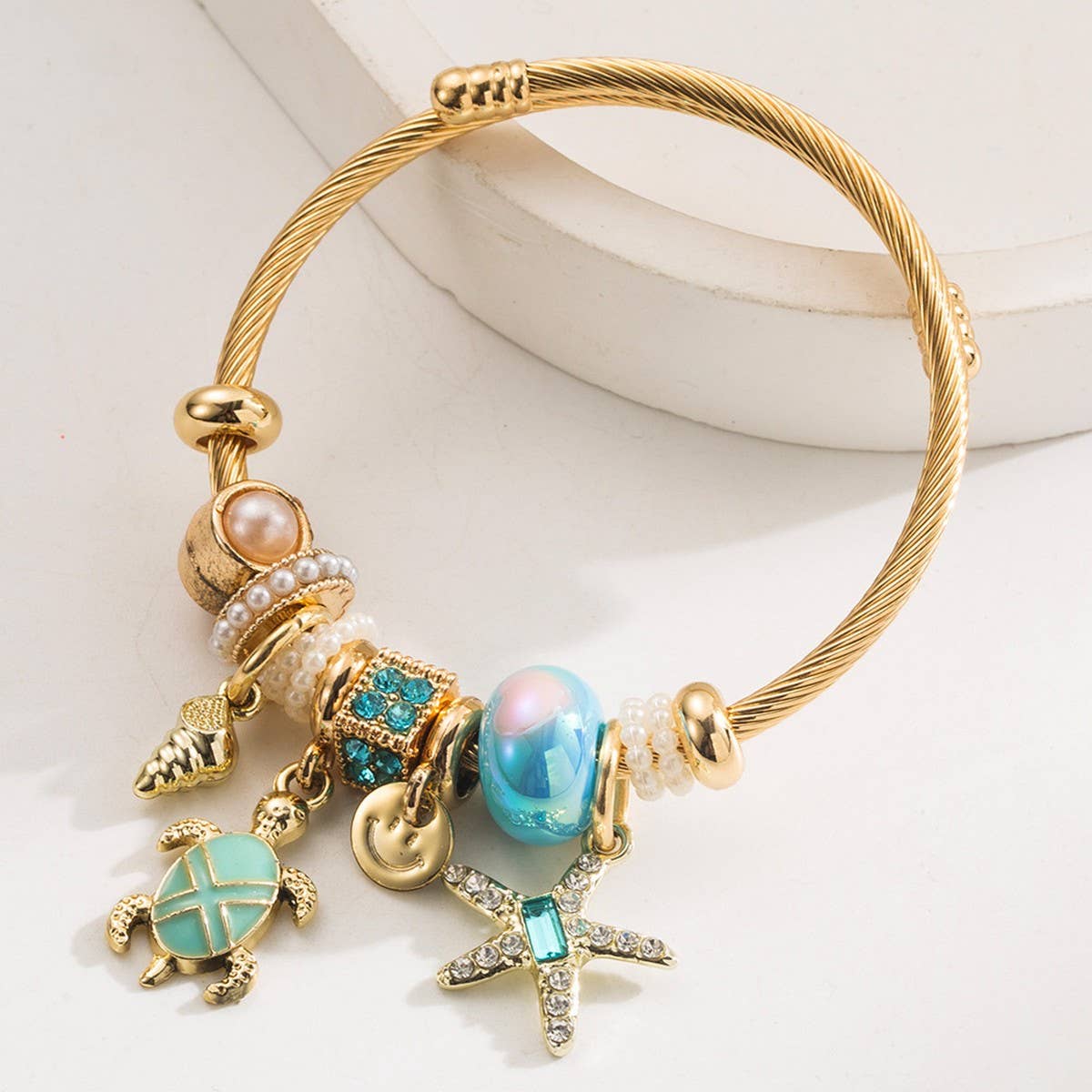 Beach Style Starfish Turtle Charm Bracelet_CWMM8472