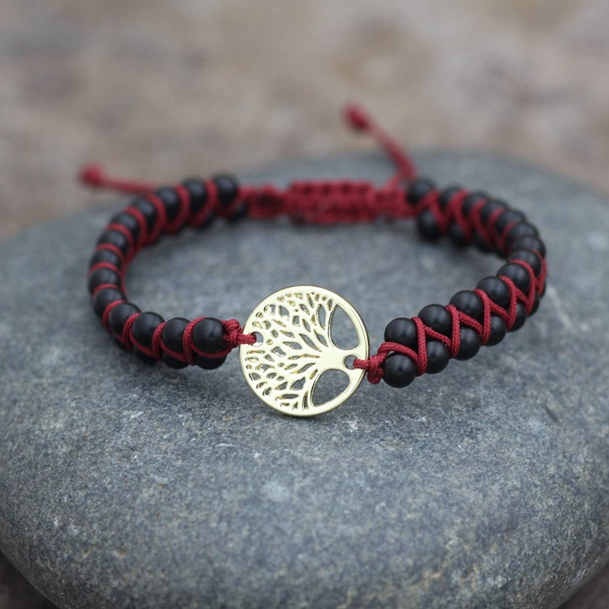 TREE SHAPED PENDANT NATURAL STONE WOVEN BRACELET