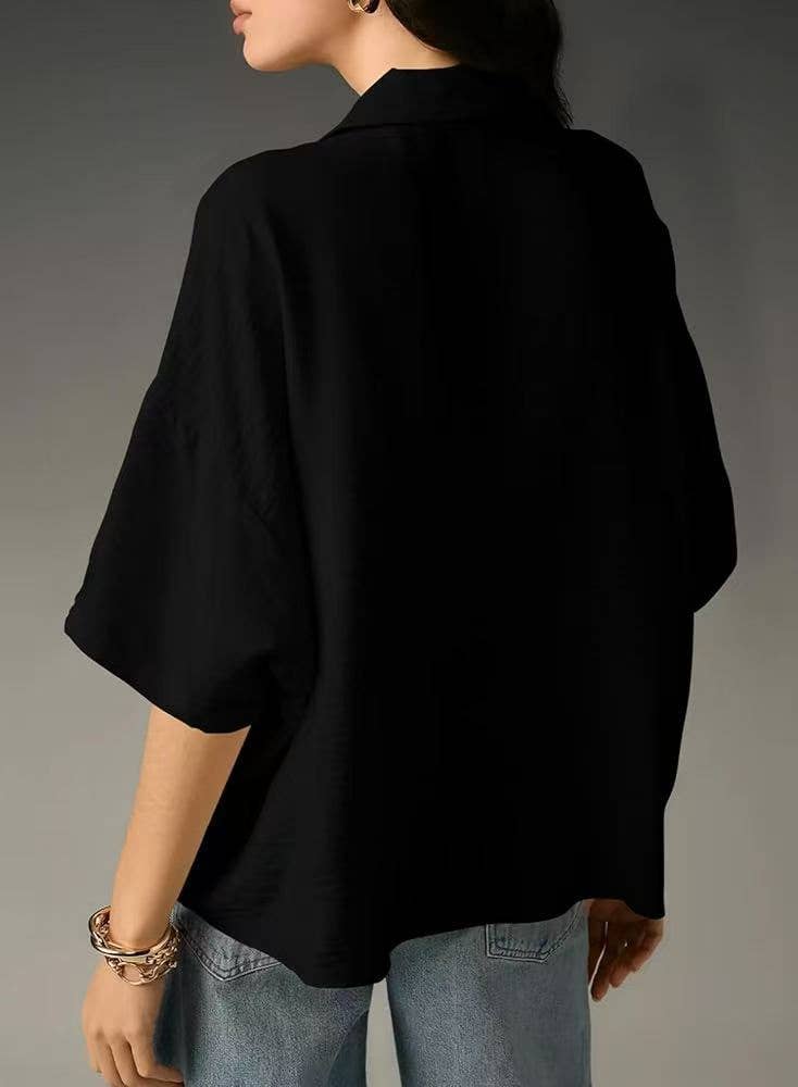 V-neck casual loose solid-color shirt