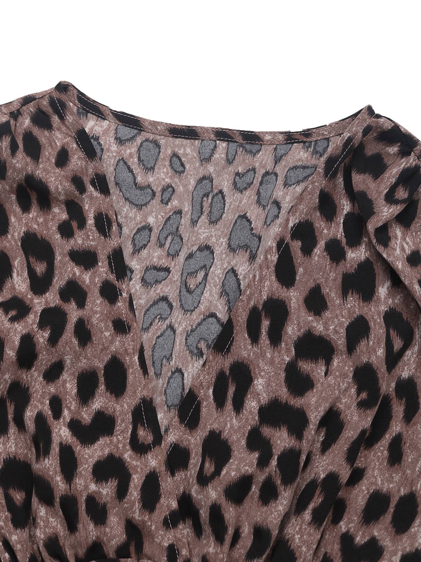 Leopard Print V-Neck Long Sleeve High Waist Dress