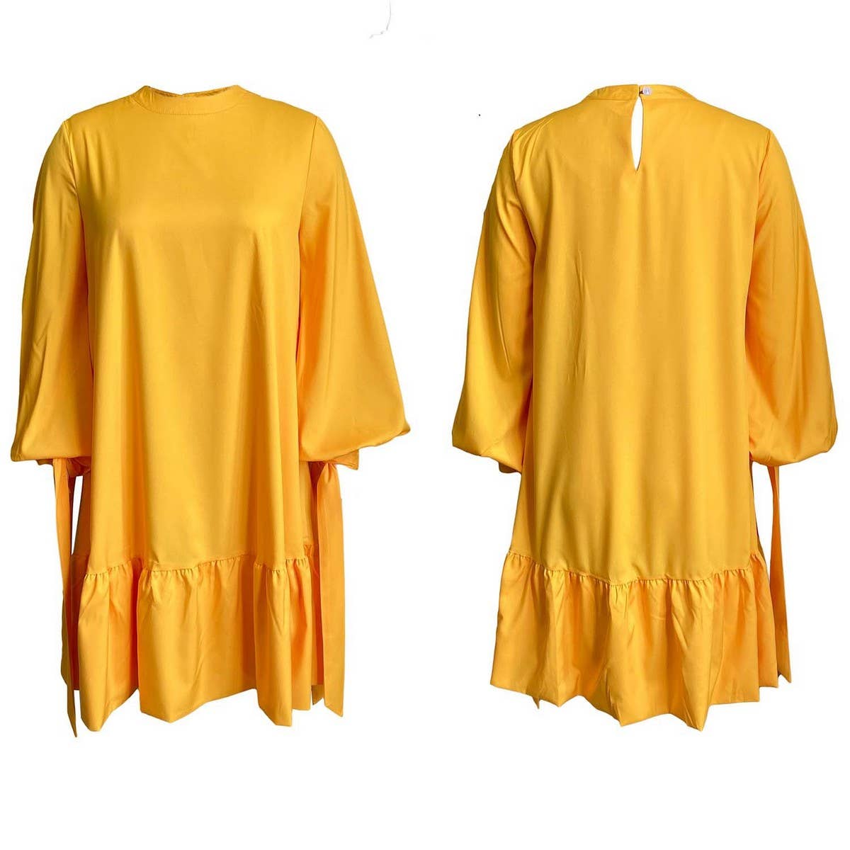 LOOSE SOLID COLOR PUFF SLEEVES PLUS SIZE DRESS