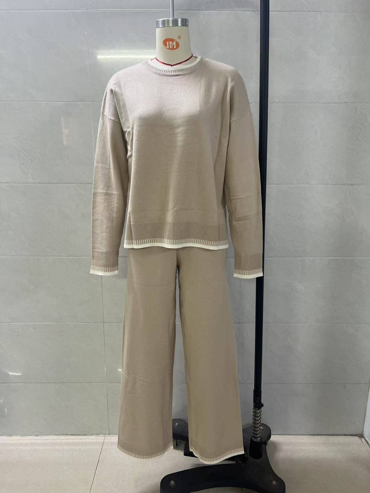Two-piece of color-blocking sweater and trousers