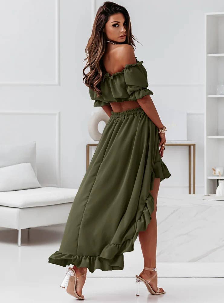 RUFFLED SKIRT IRREGULAR SHORT SLEEVE TWO-PIECE SET