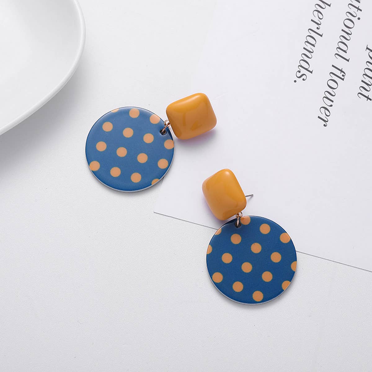 RETRO SMALL FRESH SQUARE POLKA DOT EARRINGS_CWAJE1636