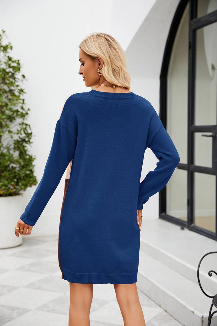 MID-LENGTH SWEATER DRESS WITH COLOR CONTRAST