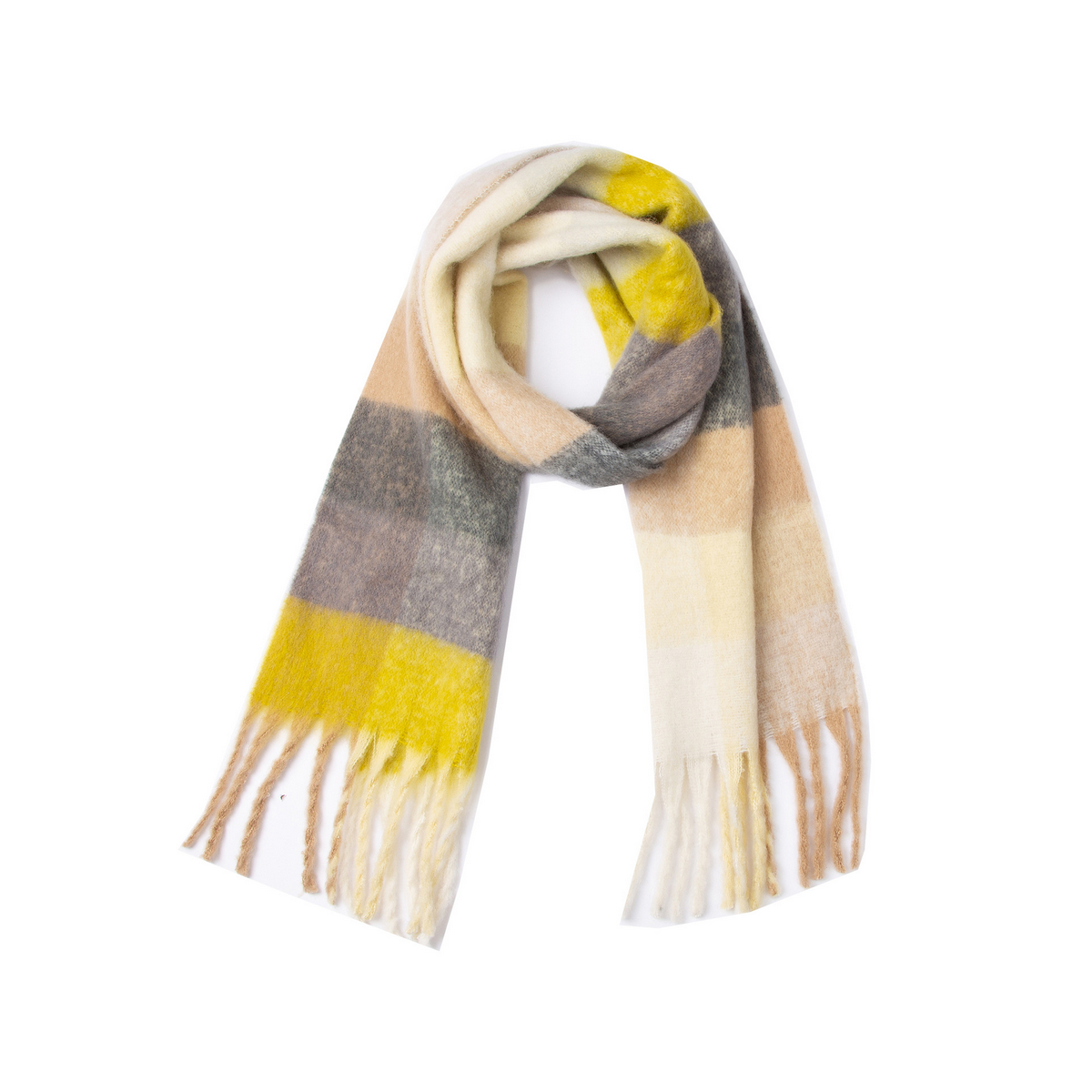 PLAID PATTERN FRINGE TRIM WINTER SCARF_CWASC2691