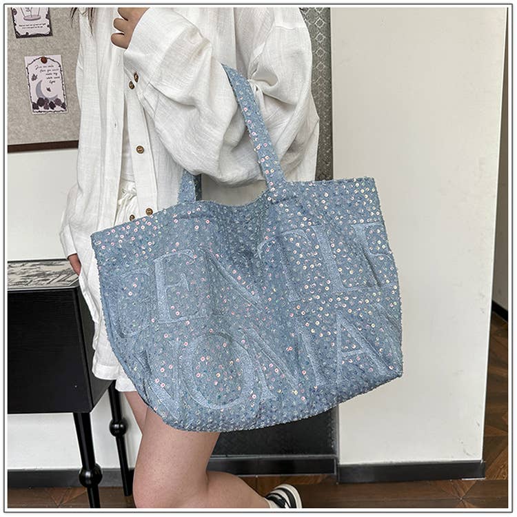 Niche design trendy sequin large-capacity bag