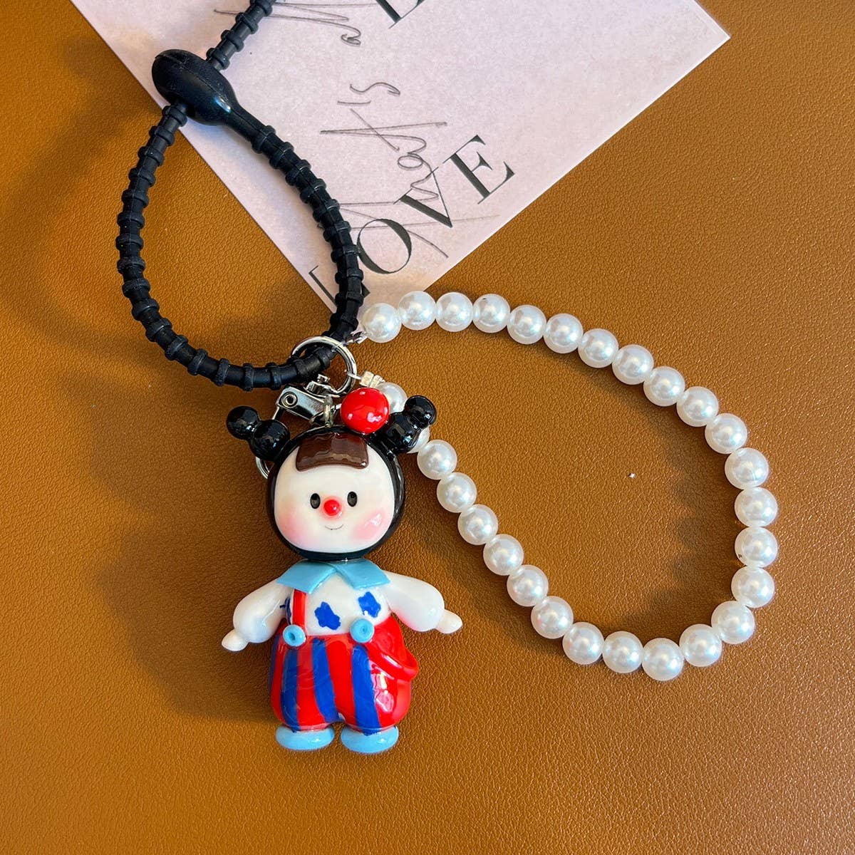 New Cartoon Clay Keychain Pearl Chain Gift Charm