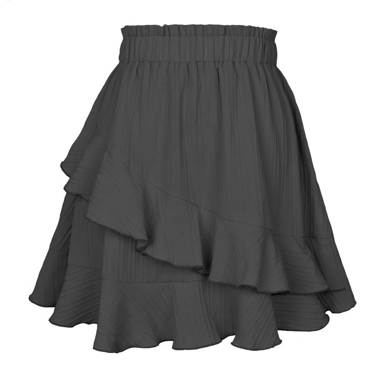 RUFFLED SKIRT HIGH WAIST SOLID COLOR SHORT SKIRT