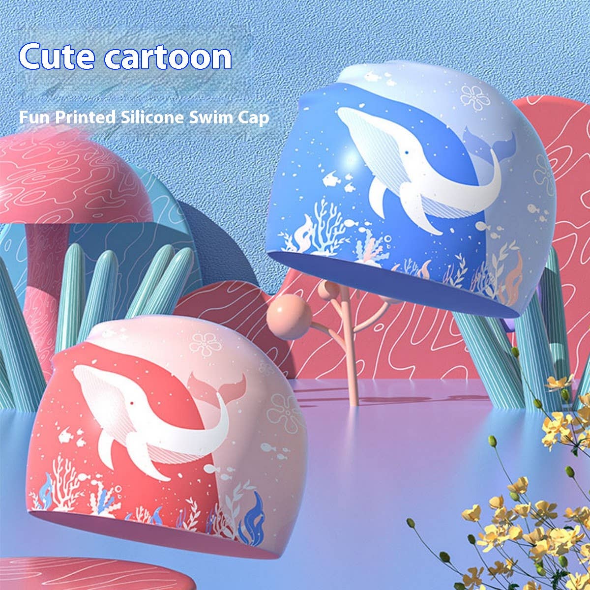 Kids Silicone Swim Cap Waterproof Cute Cartoon