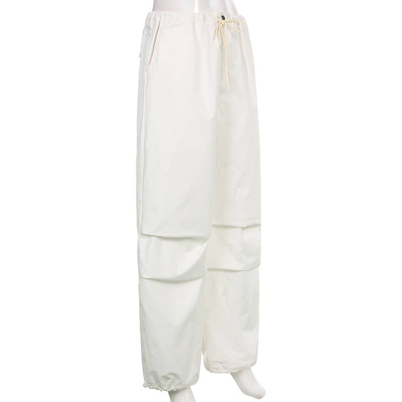 STREET STYLE BUNCHED FEET LOOSE LEG WOVEN PANTS