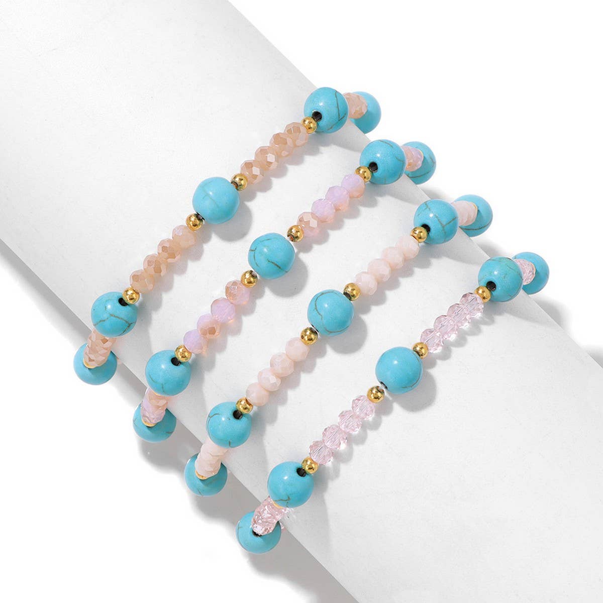 CWAJE4237_FASHION TURQUOISE GLASS BEAD STRETCH BRACELET