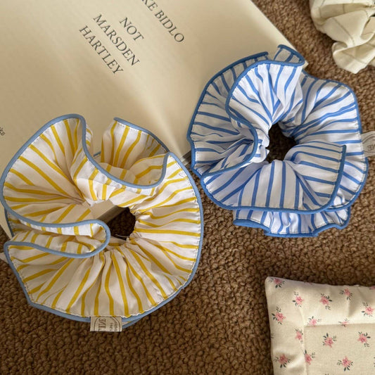 Yellow Stripe Oversized Scrunchie Hair Tie_CWAHA5505