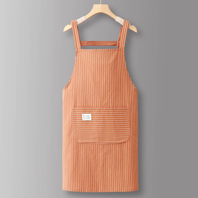 Cotton Striped Grid Kitchen Apron with Pocket