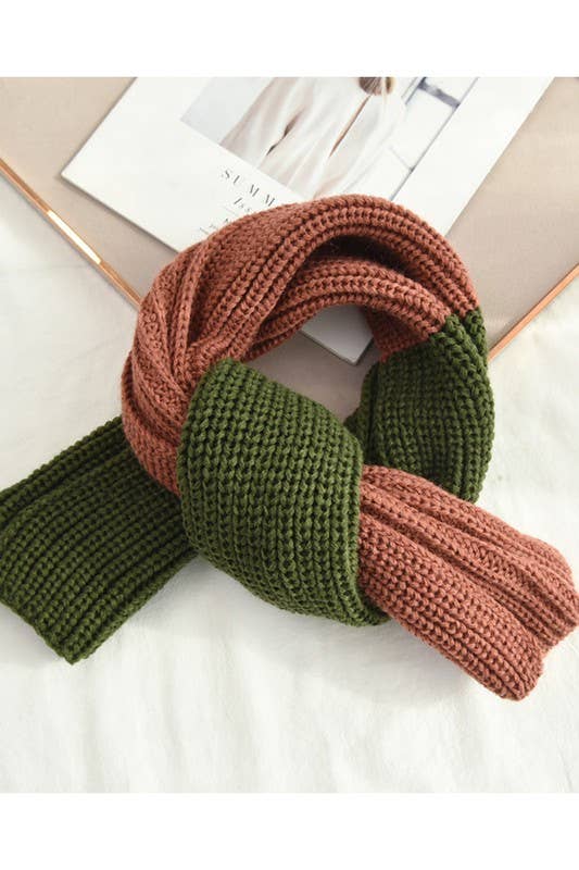 Yarn Knit Colorblock Scarf - Cozy Neck Wrap_CWASC0052