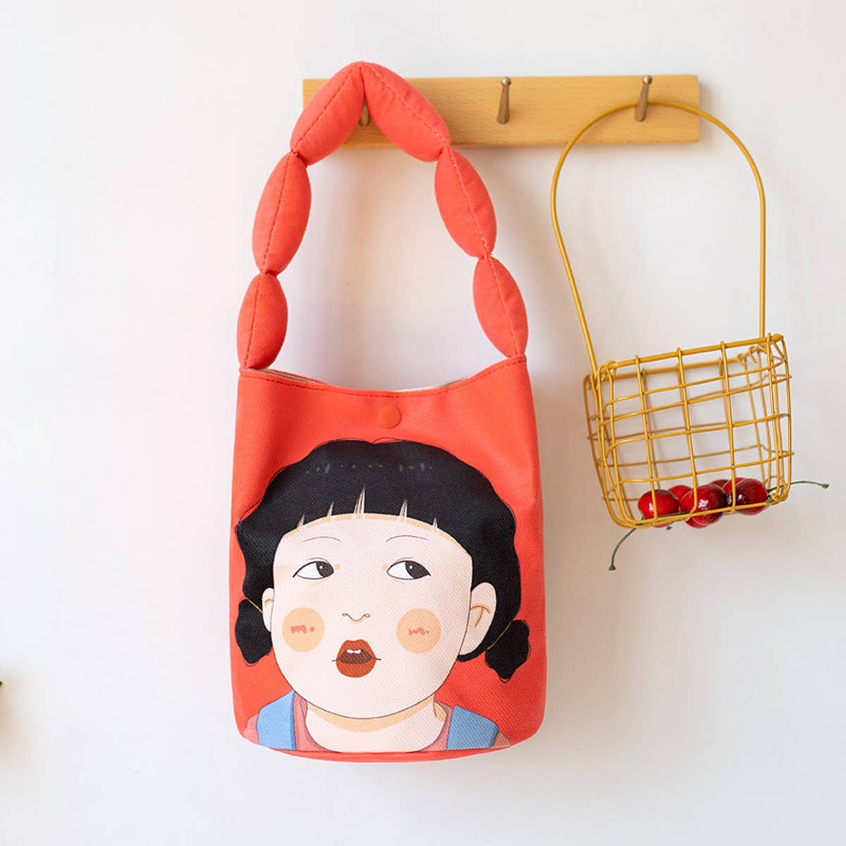 Padded Canvas Bucket Bag, Cute Handheld Tote_CWAB5667