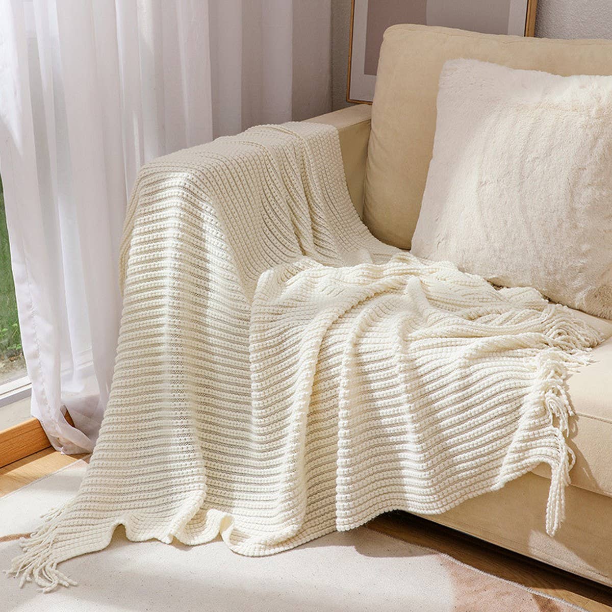 KNITTED SOFT WARM SOFA BLANKET BED END BLANKET