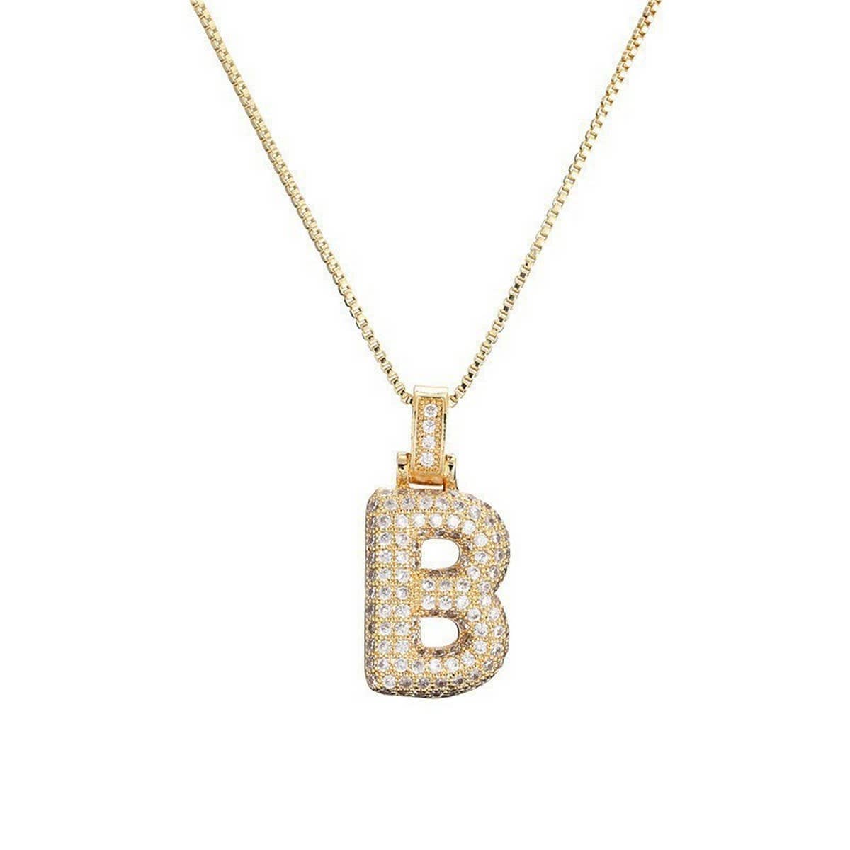 Copper Zirconia 26 Letters Pendant Necklace
