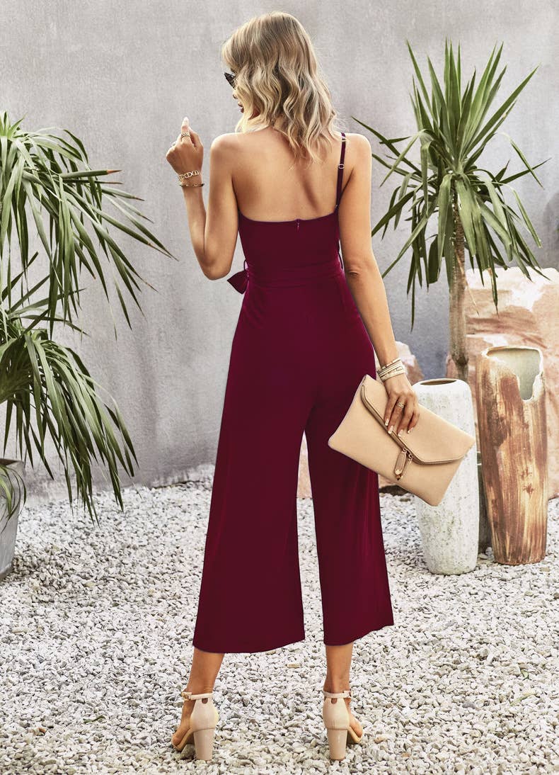 TEMPERAMENT SOLID COLOR STRAPLESS JUMPSUIT