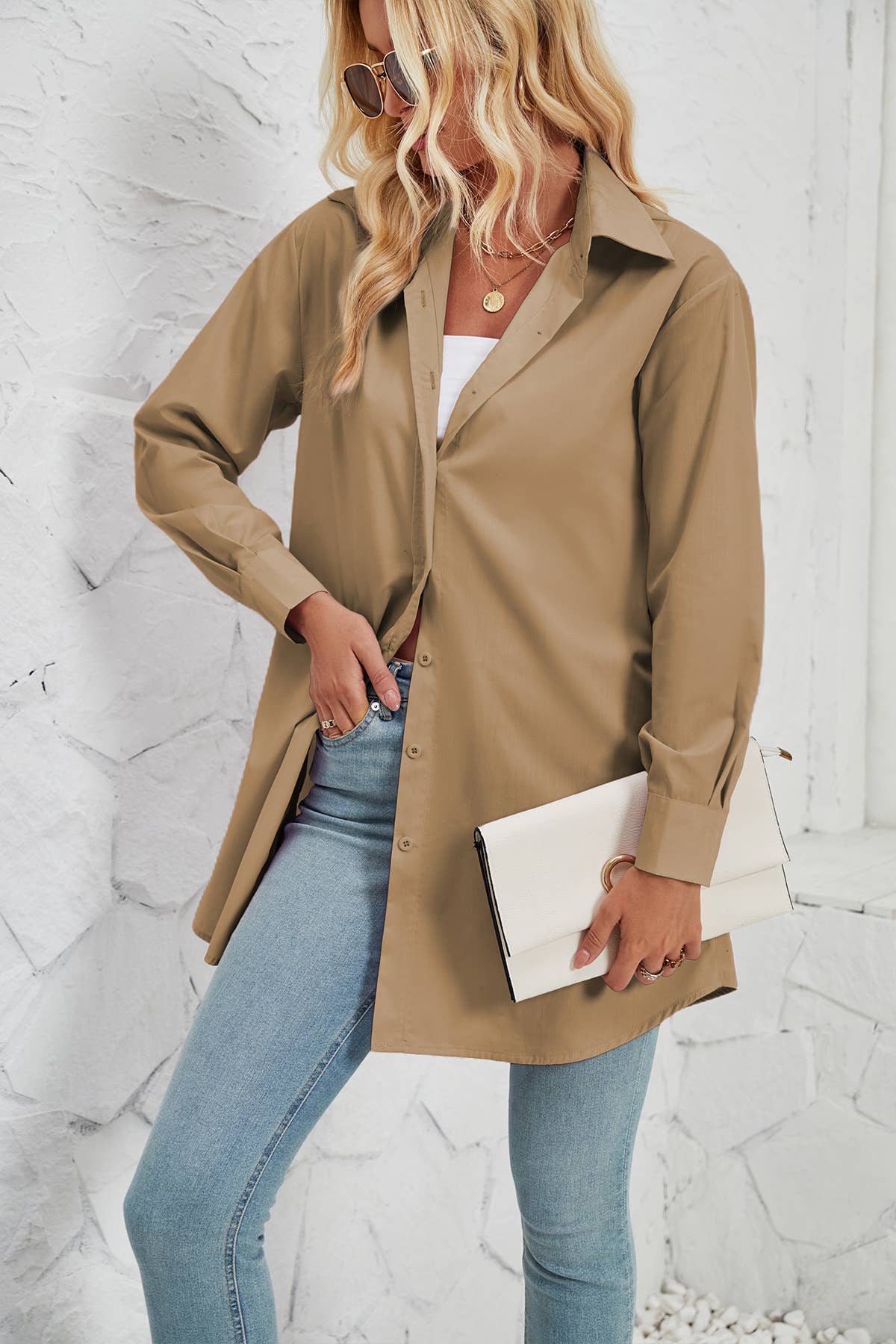 SOLID COLOR FASHION CASUAL LONG SLEEVE LONG SHIRT