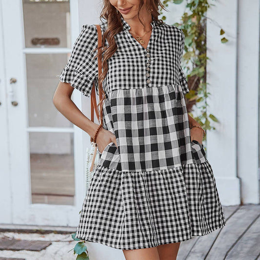 QUALITY PLAID PATCHWORK DRESS