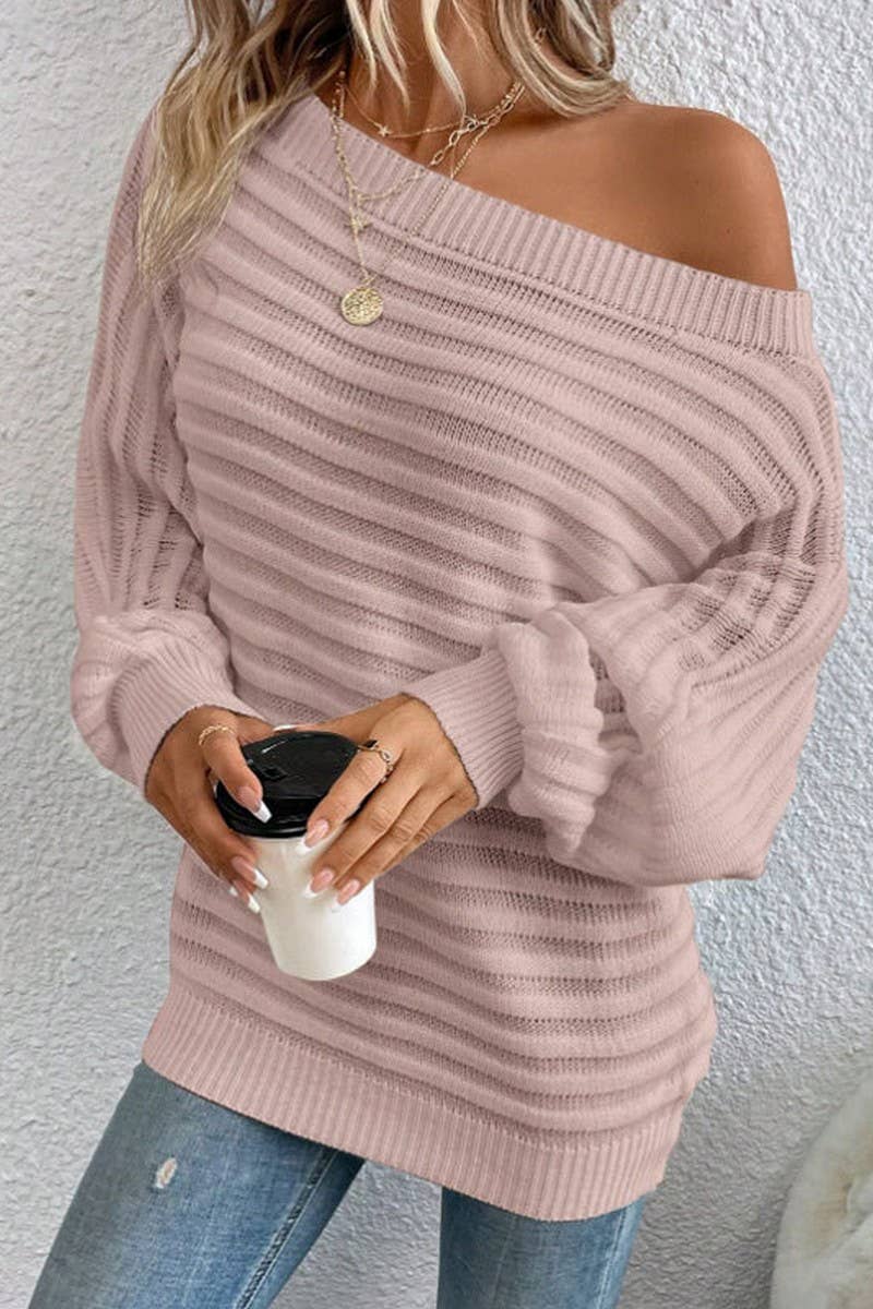 CWOSWL07300_SOLID TEXTURED OFF-SHOULDER BATWING KNIT SWEATER
