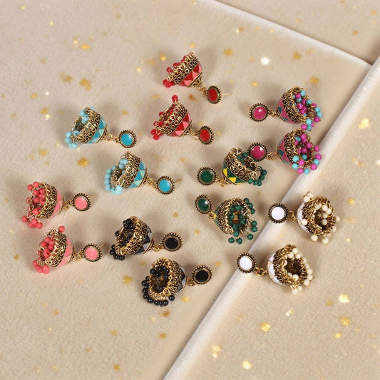 CWAJE05678_BOHO COLORFUL BEADED TASSEL BELL DROP EARRINGS