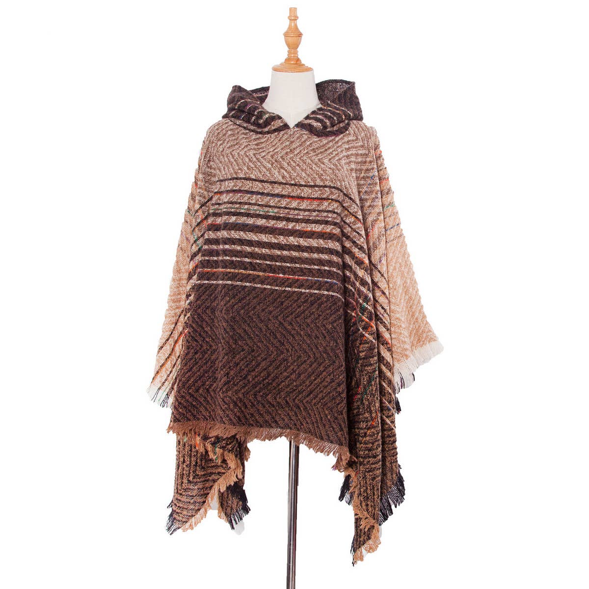 NEW HERRINGBONE GRADIENT HOODED CAPE SHAWL
