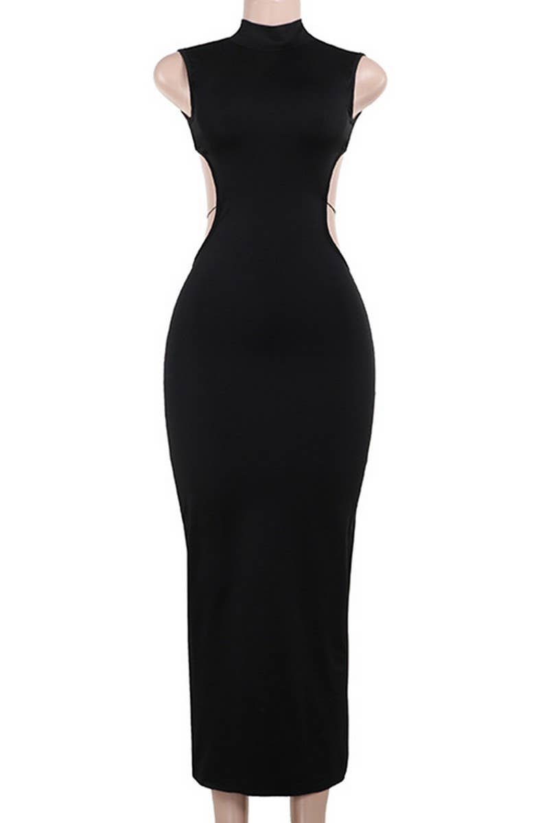 CWDMD4229_SOLID COLOR BACKLESS BOW SLIM FIT HOT GIRL DRESS