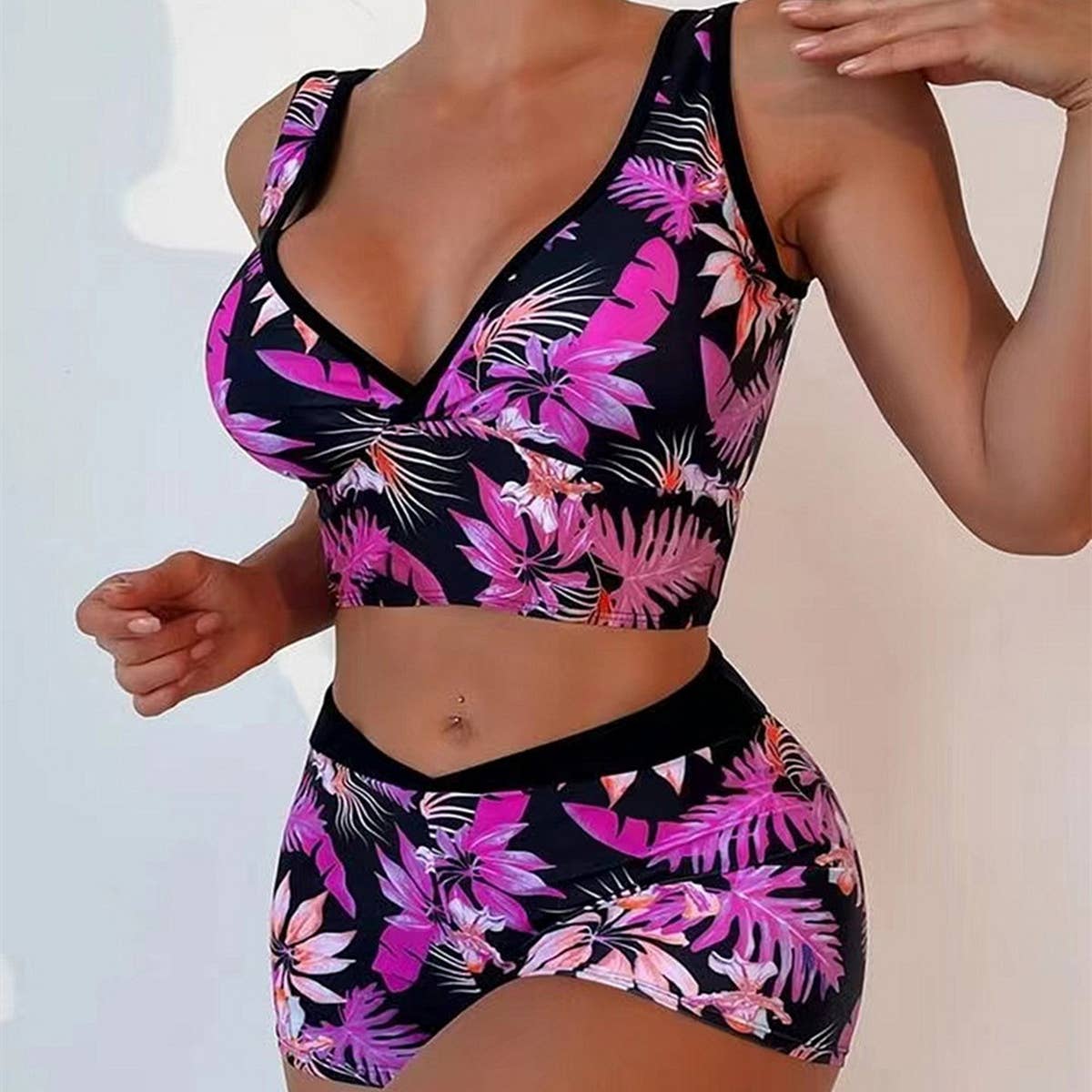 PRINTED DEEP V BIKINI TWO-PIECE SWIMSUIT_CWMW0315