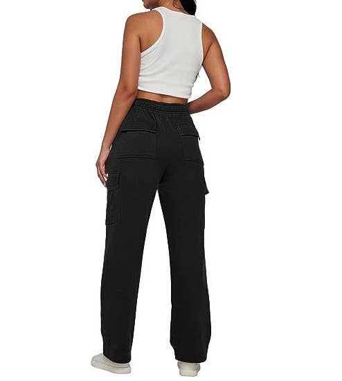 Design sense pockets straight-leg wide-leg pants