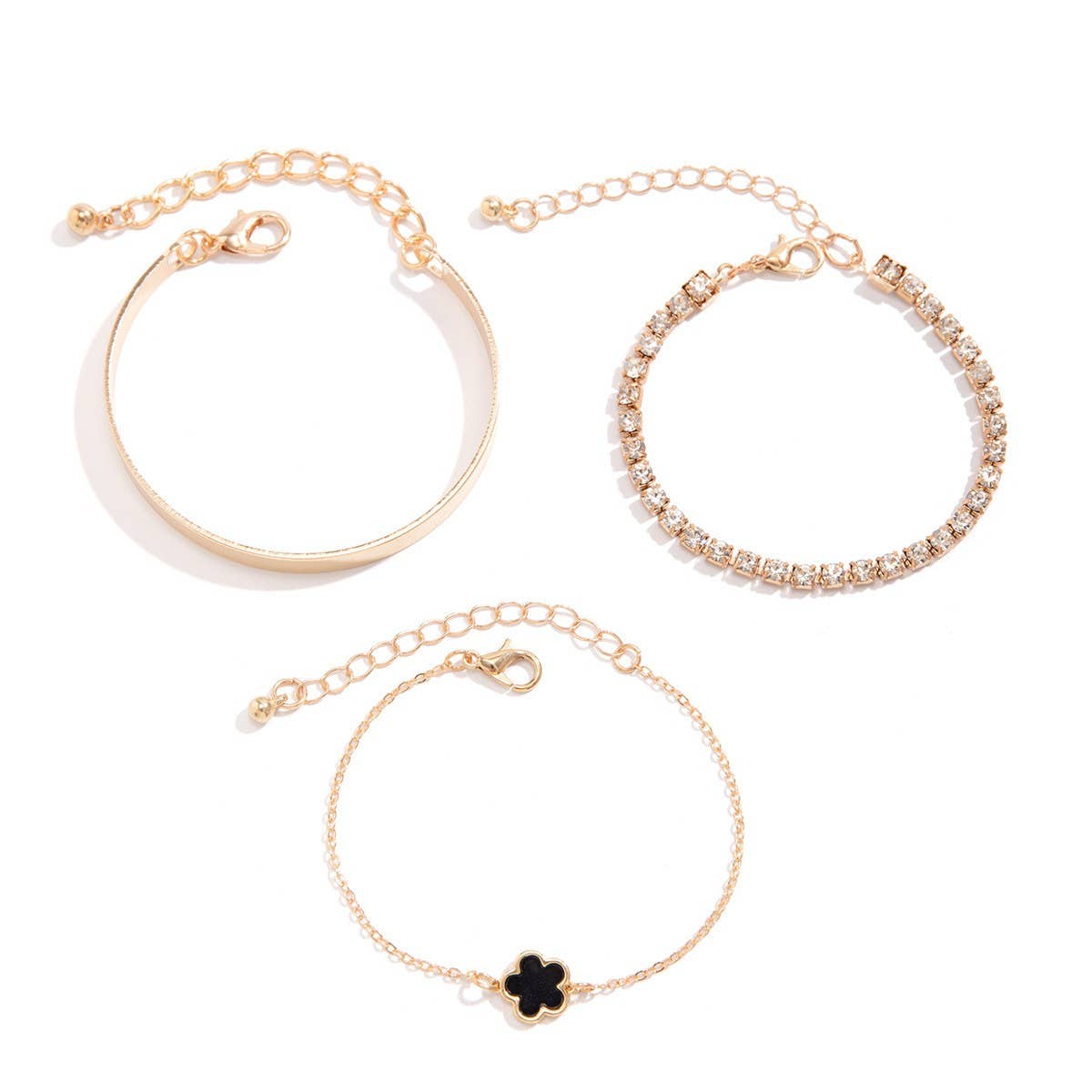 VINTAGE RHINESTONE CHAIN FIVE LEAF GRASS BRACELET