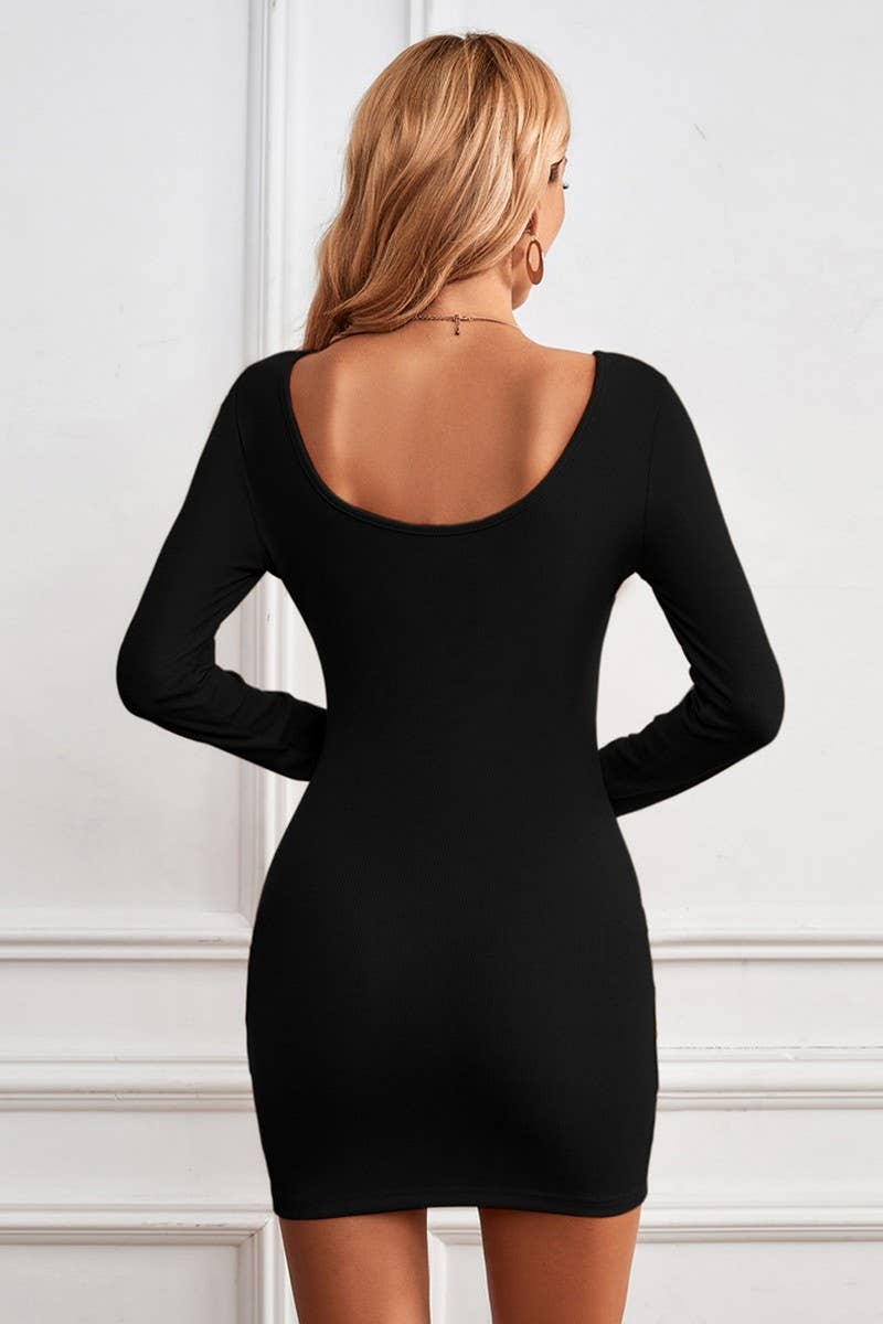 HOLLOW OUT IRREGULAR COLLAR WRAPPED HIP DRESS_CWDSD2730