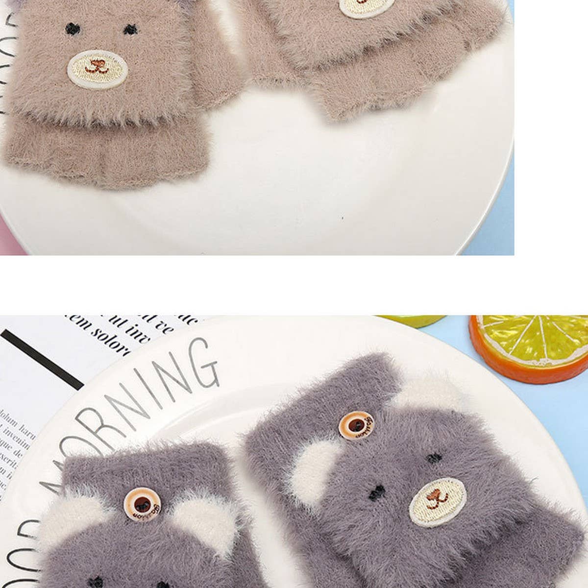 WINTER CARTOON HALF-FINGER FLIP VELVET GLOVES_CWAG0171